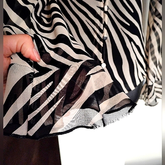 River Island Zebra Print Sheer Long Sleeve Top - Picture 4 of 11